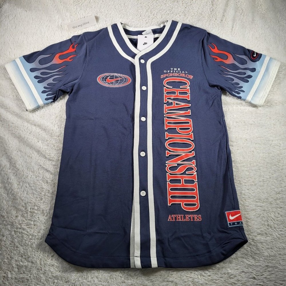 Nike Sports Wear American Button Up Jersey Top Blue Mens M DV9642-437 MSRP $85